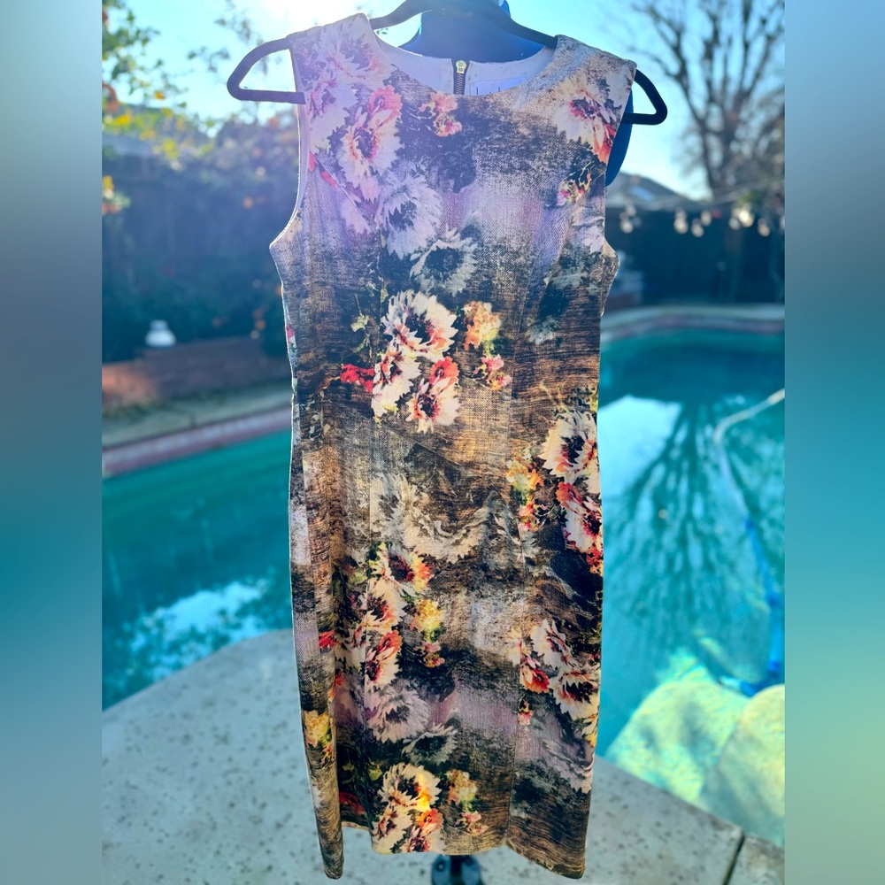 Nicole Miller Lace Panel Back Floral Midi Dress Size 6